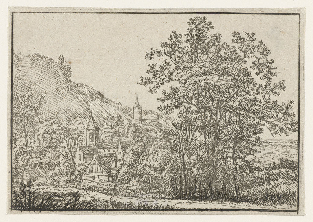 Detail of Village with two towers by Anonymous