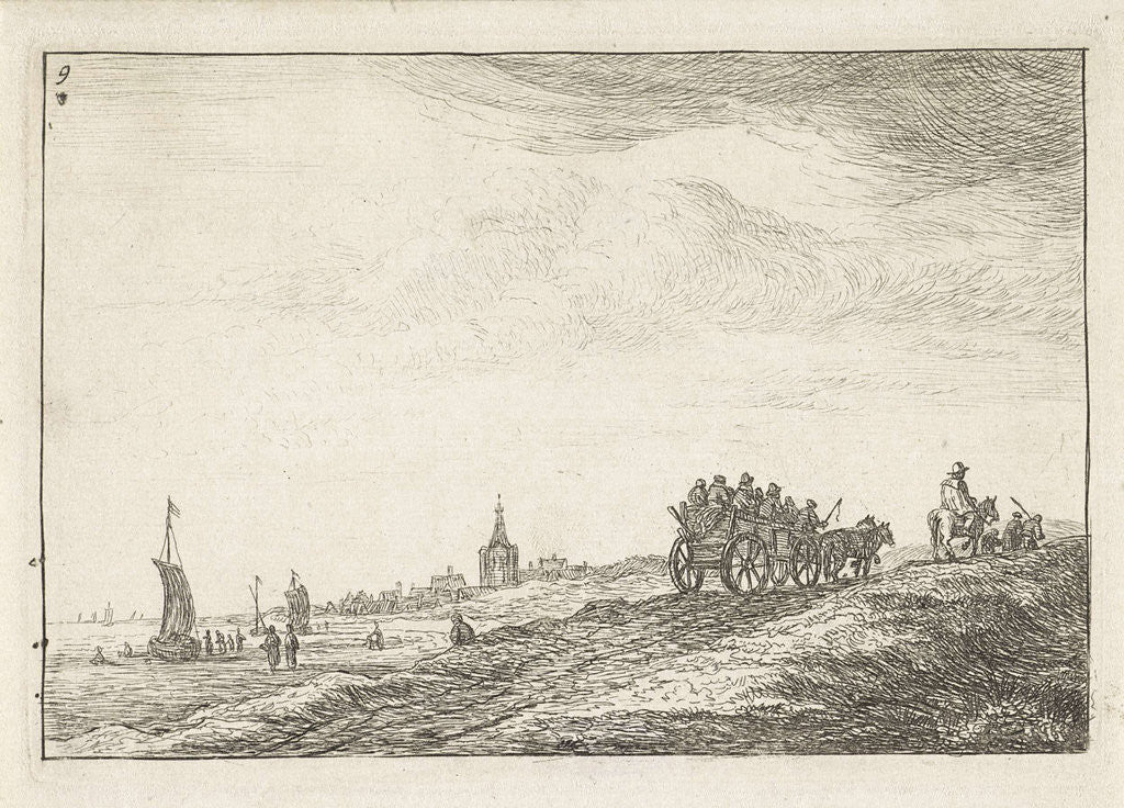 Detail of Coastline with horse and carriage by Anthonie Waterloo