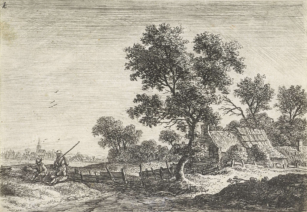 Detail of Farmers on a hill by Anthonie Waterloo