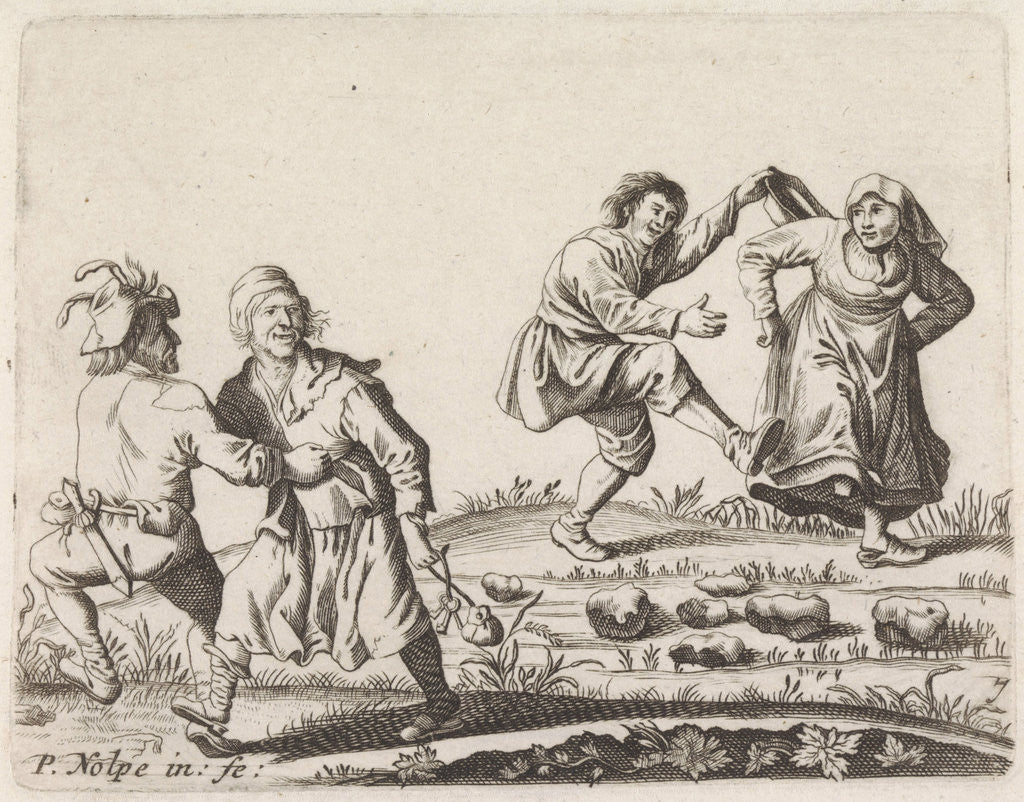 Detail of Two pairs of farmers dancing by Pieter Jansz. Quast