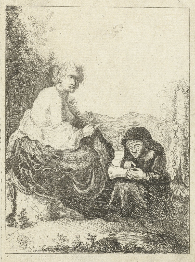 Detail of Old woman cuts the toenails of her mistress by Anonymous