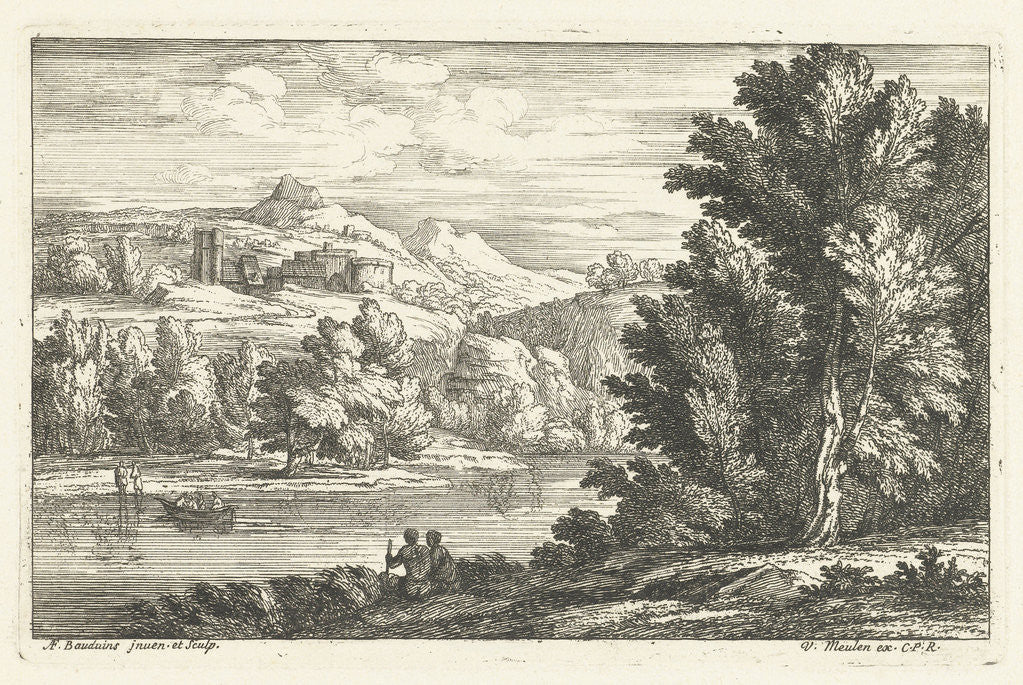 Detail of Landscape with a River and a fortress by Louis XIV King of France