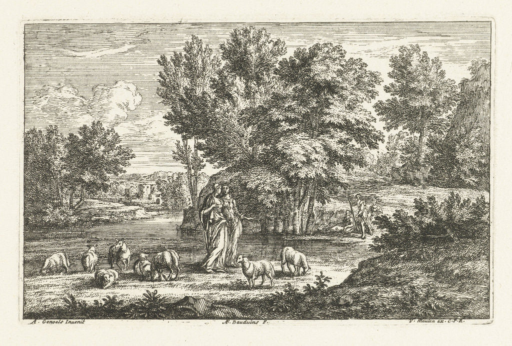 Detail of Landscape with two shepherdesses by Lodewijk XIV
