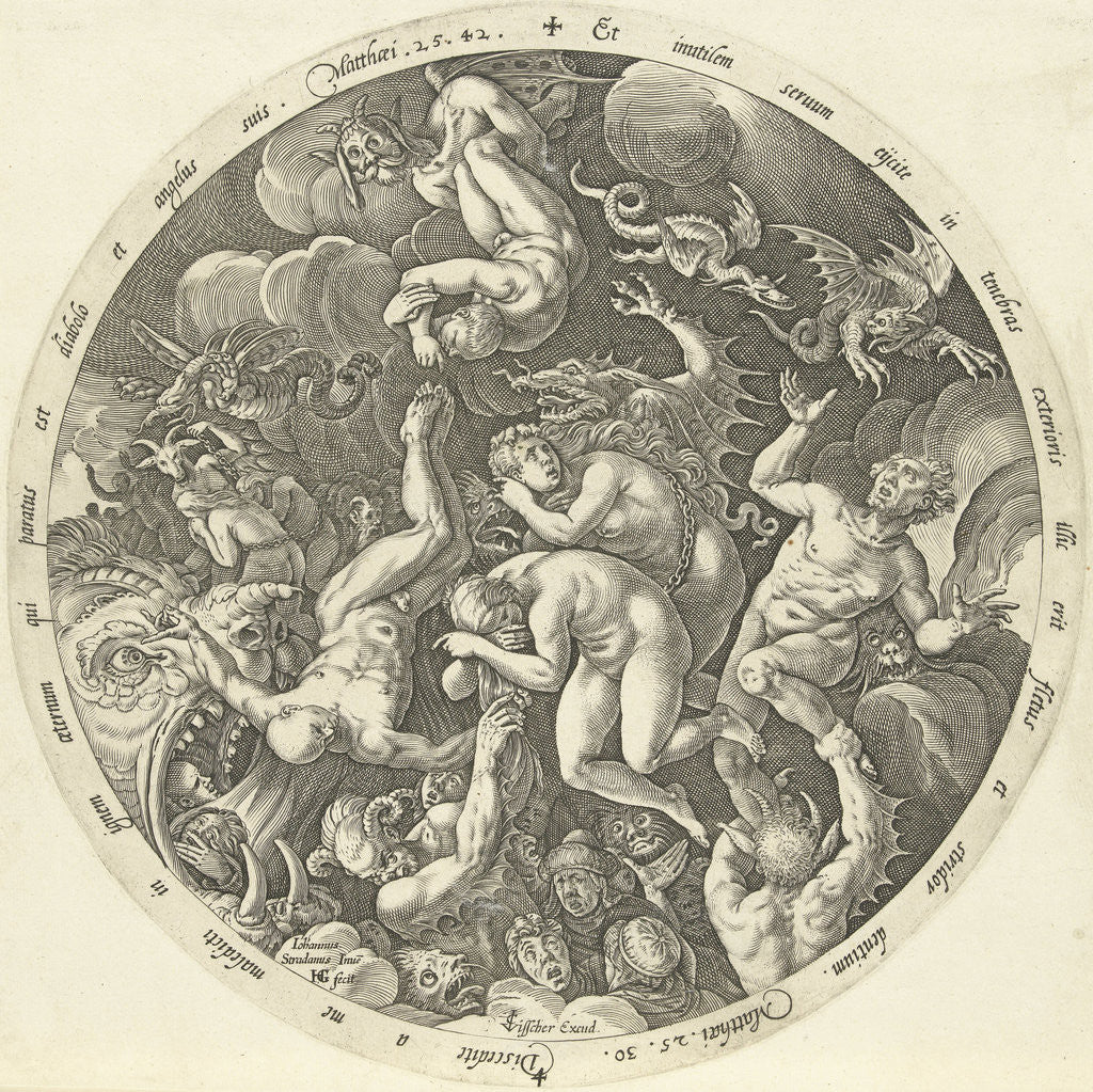 Detail of The arrival of the damned in hell by Hendrick Goltzius