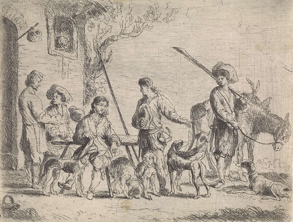 Detail of Hunters for an inn by Cornelis de Wael