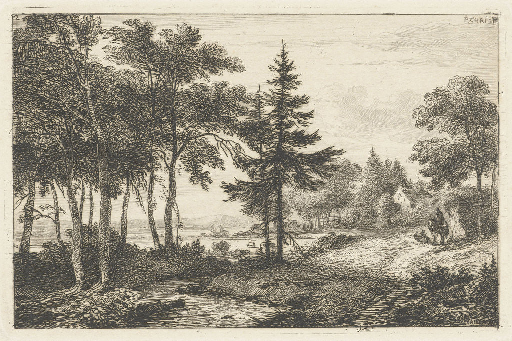 Detail of Landscape with fir tree and horsema by Pieter Casper Christ