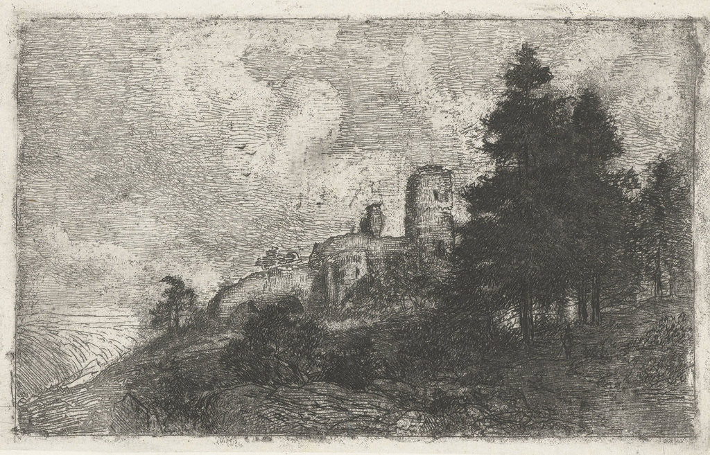 Detail of Hill landscape with ruins by Jan Frederik van Deventer