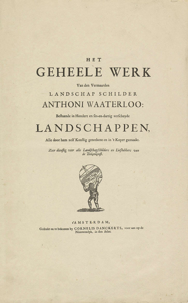 Detail of Below the title is a picture of Atlas with the world on his back by Anonymous