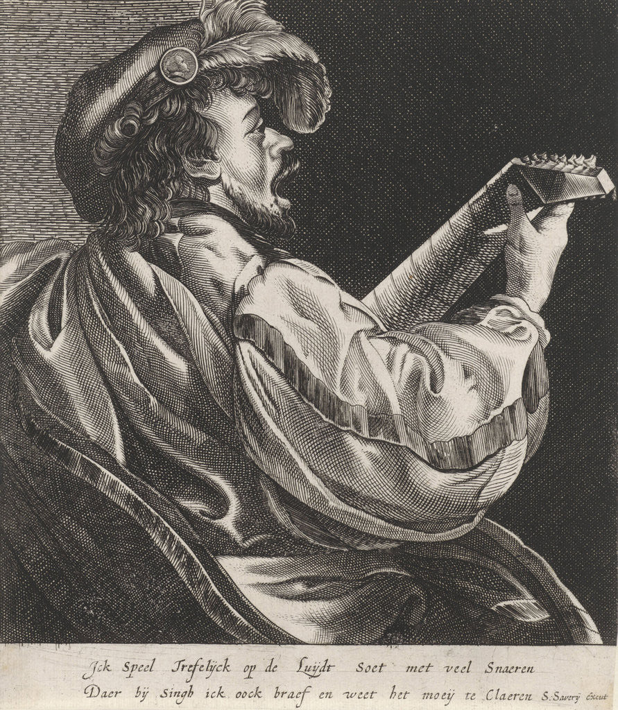Detail of Lute playing man by Salomon Savery