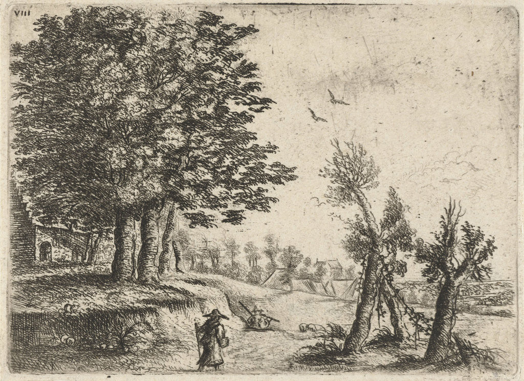 Detail of Landscape with a woman and a flute-playing shepherd by Frans van den Wijngaerde