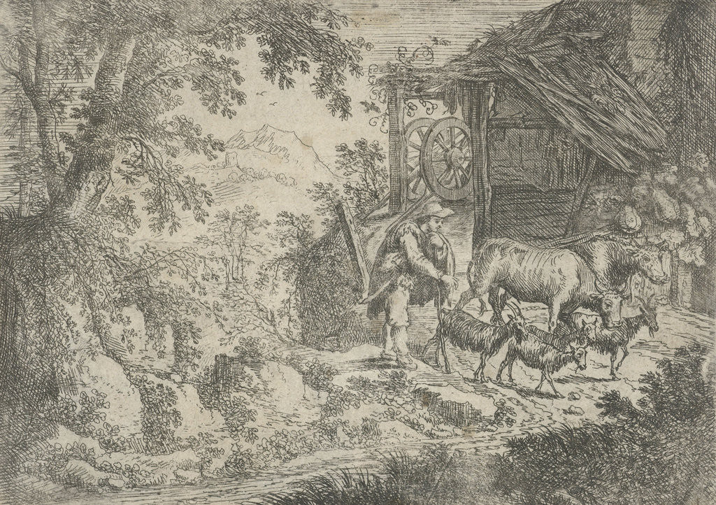Detail of Shepherd with goats and cows by Cornelis Matthieu