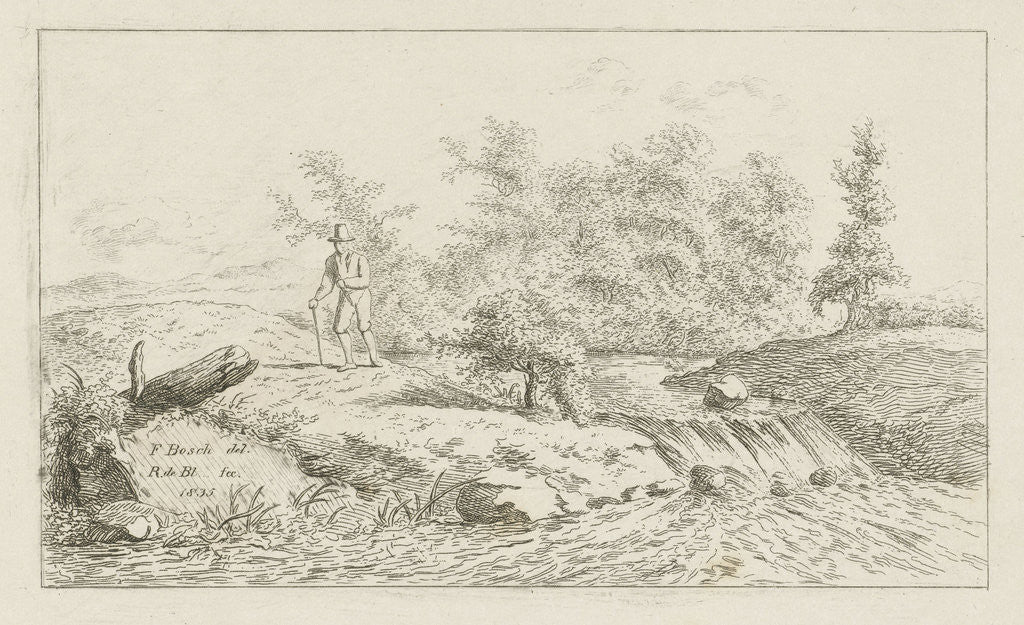 Detail of Man with a waterfall by baron Reinierus Albertus Ludovicus van Isendoorn à Blois