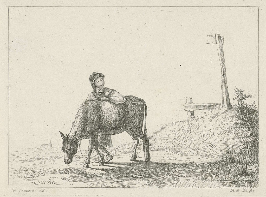 Detail of Boy and a donkey by baron Reinierus Albertus Ludovicus van Isendoorn à Blois