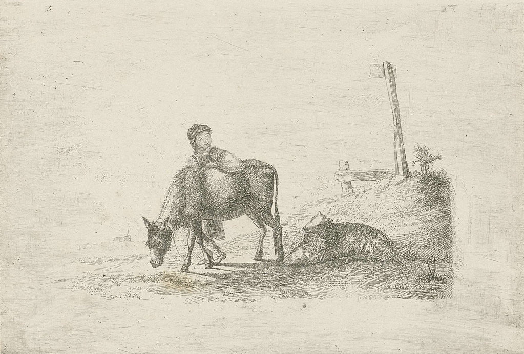 Detail of Boy and a donkey by baron Reinierus Albertus Ludovicus van Isendoorn à Blois