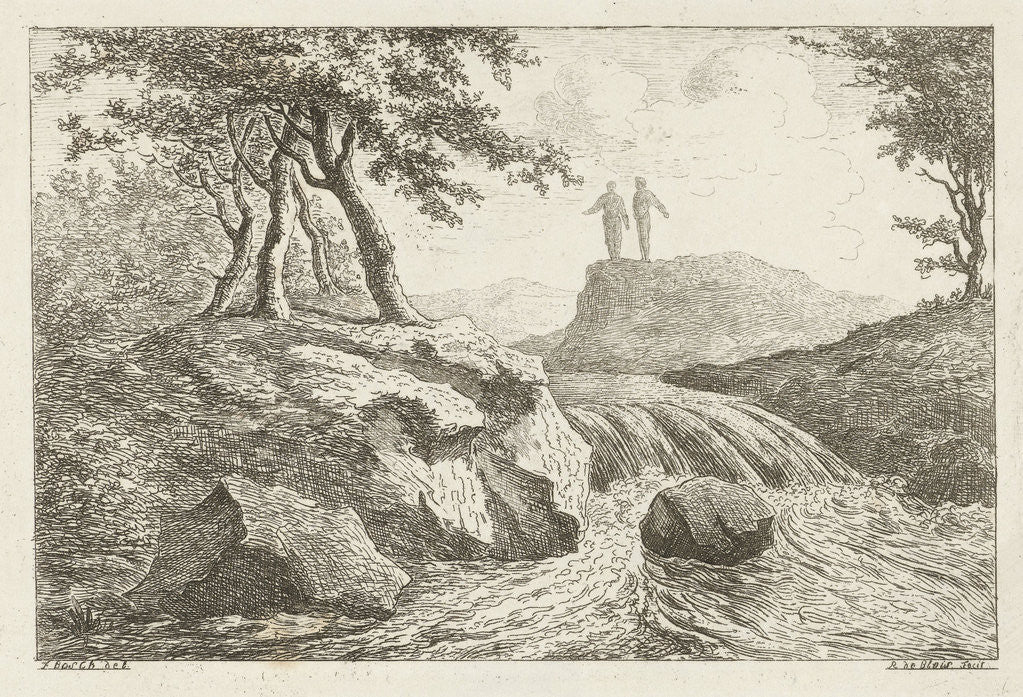 Detail of Landscape with Waterfall by baron Reinierus Albertus Ludovicus van Isendoorn à Blois