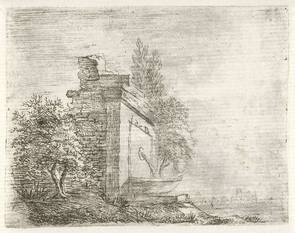 Detail of Fountain against crumbling wall by baron Reinierus Albertus Ludovicus van Isendoorn à Blois