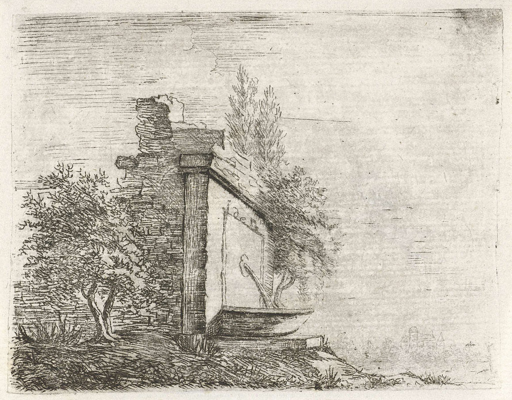 Detail of Fountain against crumbling wall by baron Reinierus Albertus Ludovicus van Isendoorn à Blois