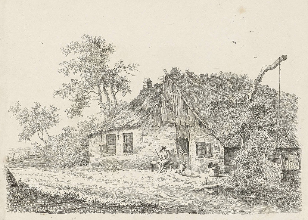 Detail of Farm with farmer and rancher by Egbert van Drielst
