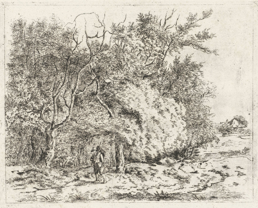 Detail of Hiker along the forest edge by baron Reinierus Albertus Ludovicus van Isendoorn à Blois