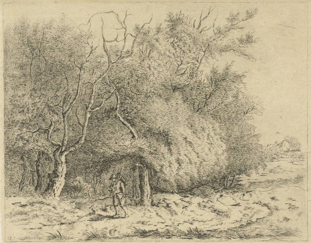 Detail of Hiker along the forest edge by baron Reinierus Albertus Ludovicus van Isendoorn à Blois
