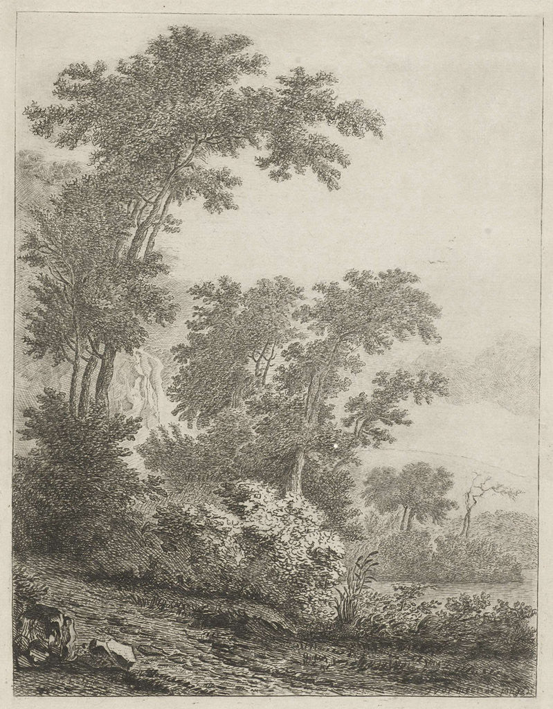 Detail of Landscape with tall trees and water to the left by baron Reinierus Albertus Ludovicus van Isendoorn à Blois