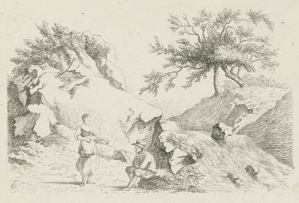 Detail of Man and woman at waterfall by F. Bosch