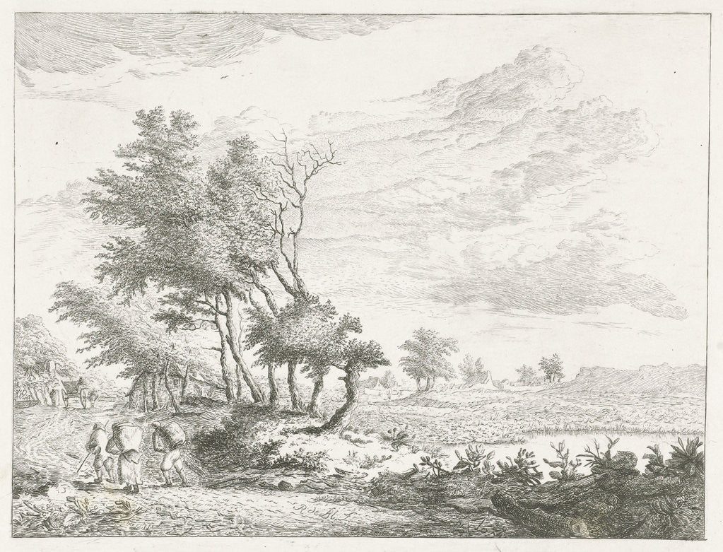 Detail of Travelers in a landscape by baron Reinierus Albertus Ludovicus van Isendoorn à Blois
