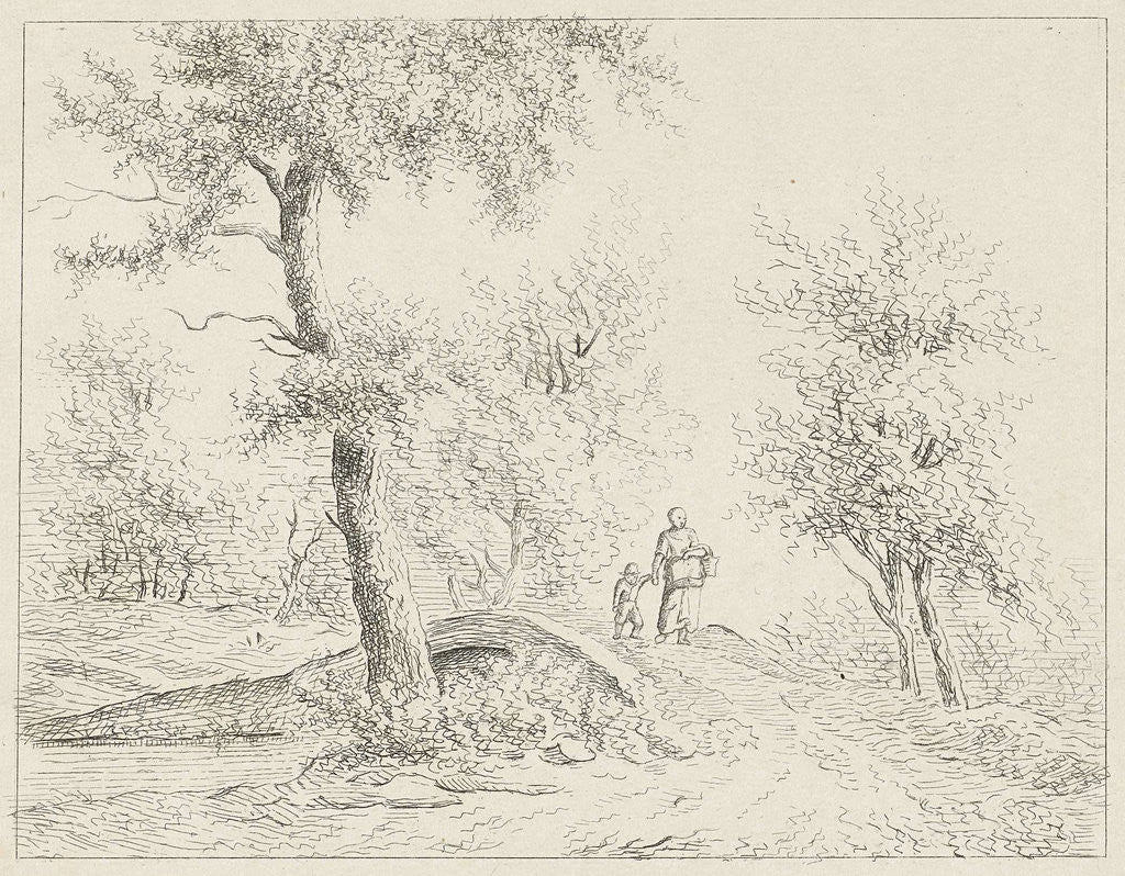 Detail of Woman with child on bridge by baron Reinierus Albertus Ludovicus van Isendoorn à Blois