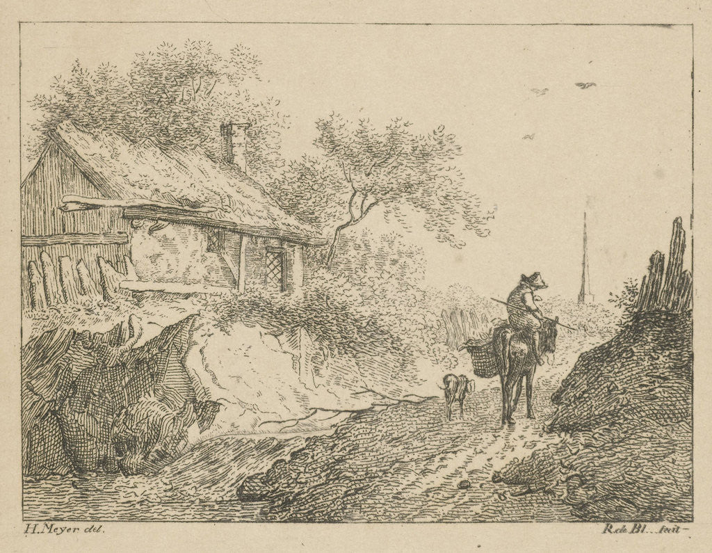Detail of Landscape with a man on a donkey by baron Reinierus Albertus Ludovicus van Isendoorn à Blois