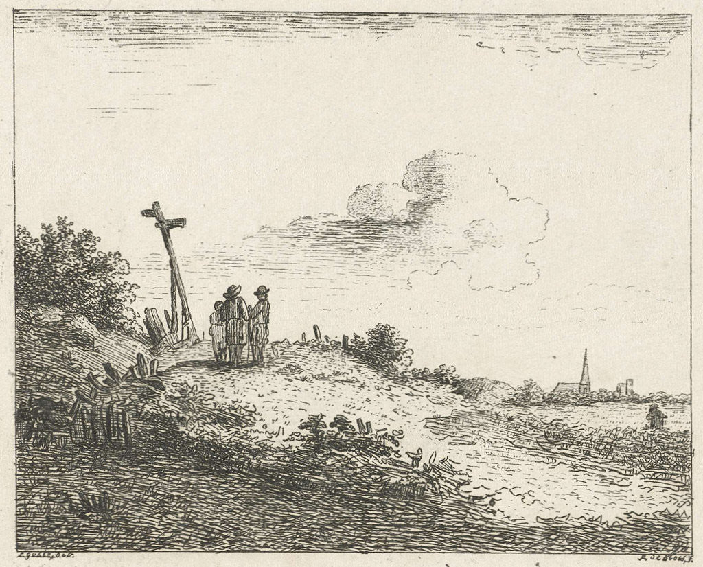 Detail of Landscape with signpost by baron Reinierus Albertus Ludovicus van Isendoorn à Blois