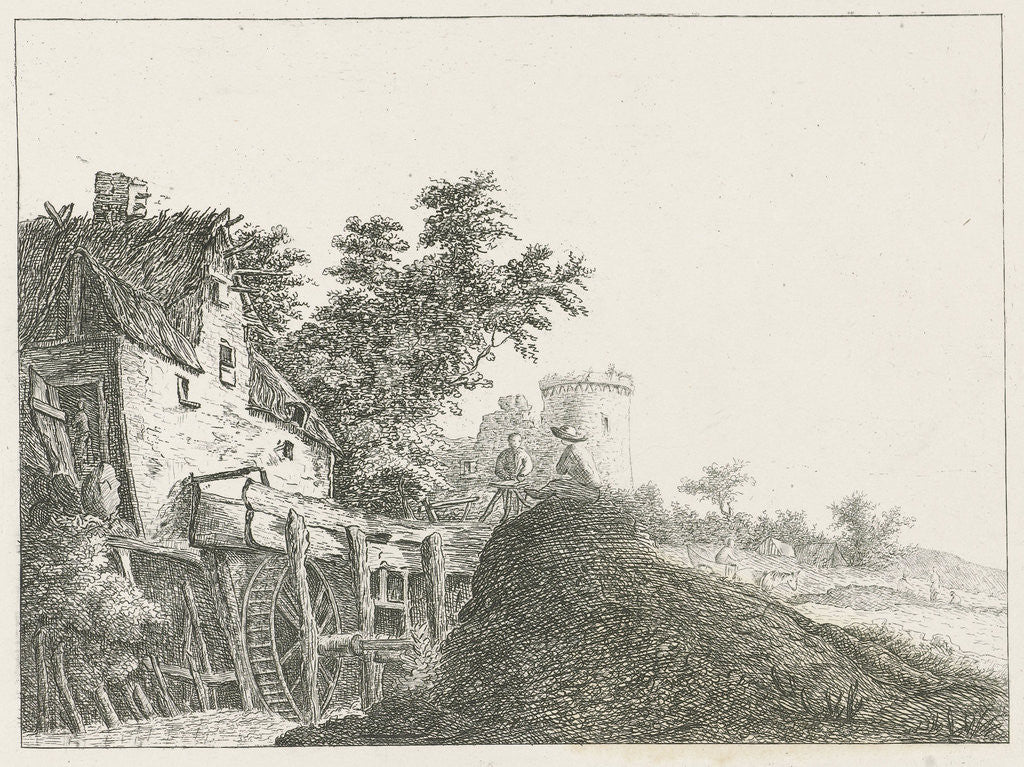 Detail of Landscape with water mill and tower by I. van Ruysdael