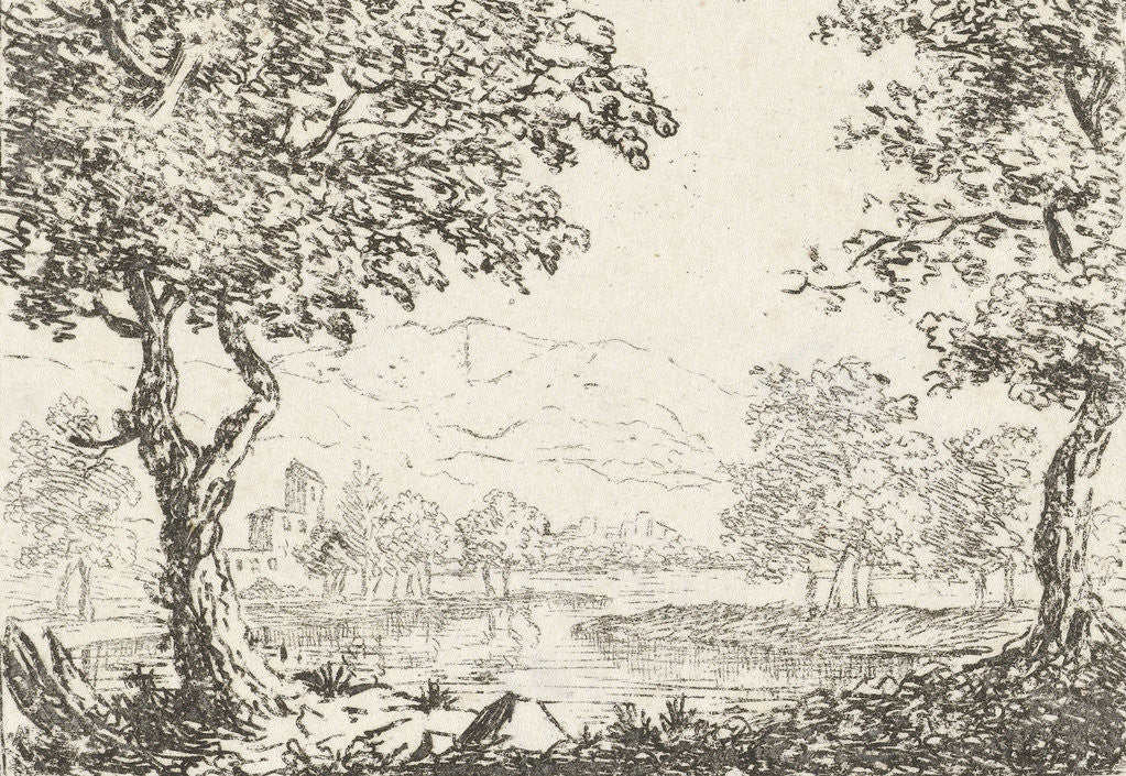 Detail of River landscape by baron Reinierus Albertus Ludovicus van Isendoorn à Blois