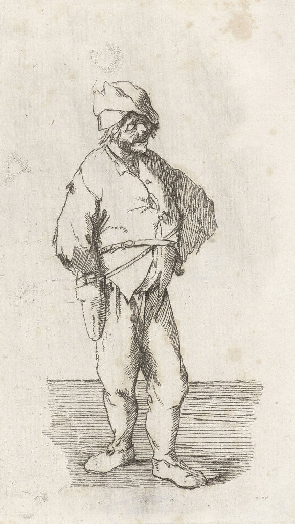 Detail of A farmer standing, full length, on a belt he wears a pouch at his side by baron Reinierus Albertus Ludovicus van Isendoorn à Blois