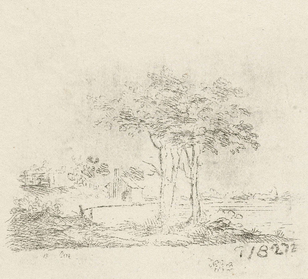 Detail of Landscape with two trees by baron Reinierus Albertus Ludovicus van Isendoorn à Blois
