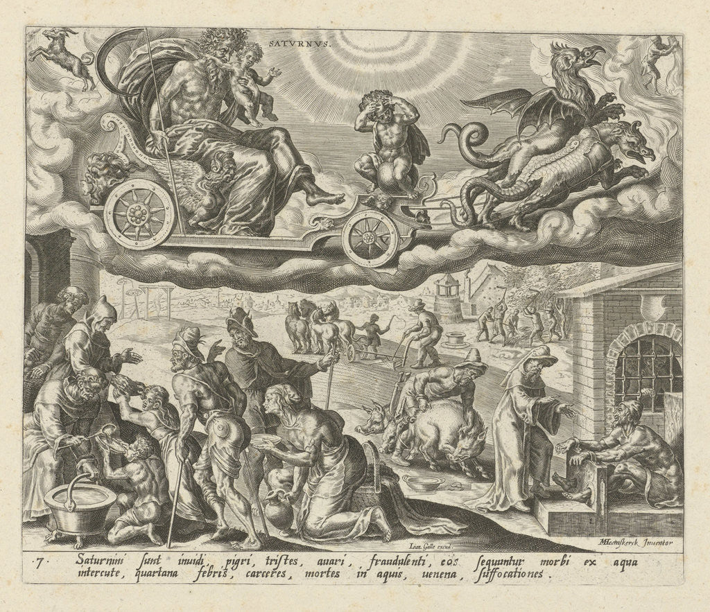 Detail of The planet Saturn and its children by Joannes Galle