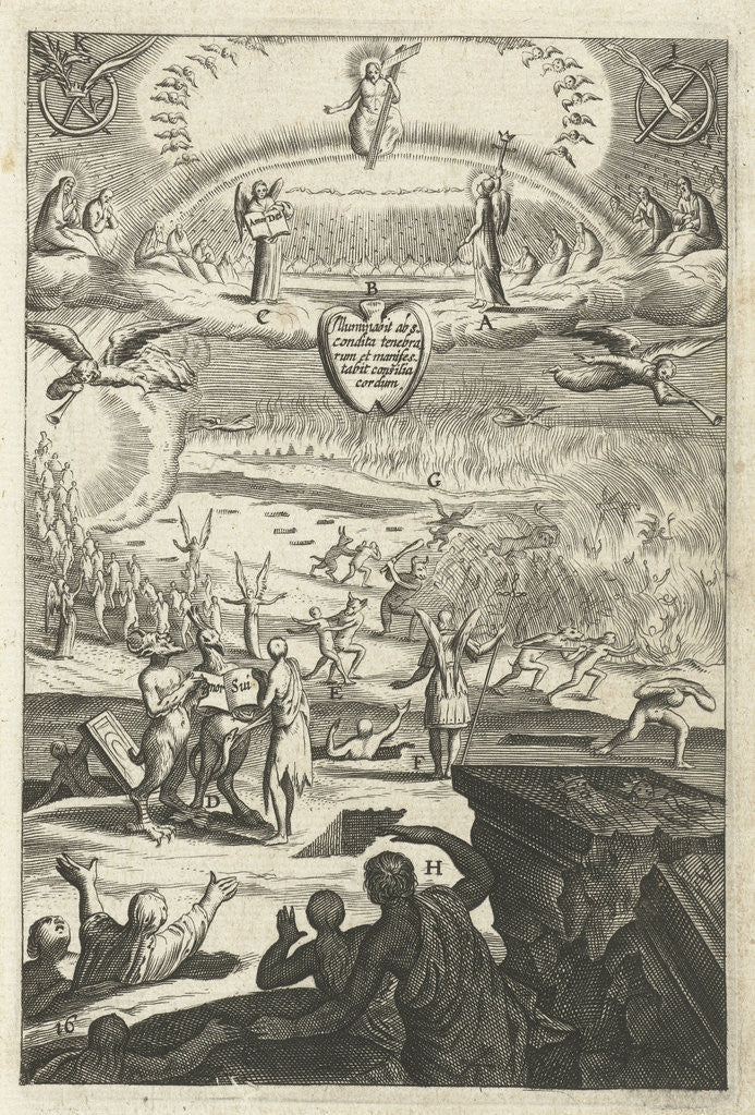 Detail of Emblem with the final judgment for the consideration of life in virtue or sin by Hendrik Aertssens
