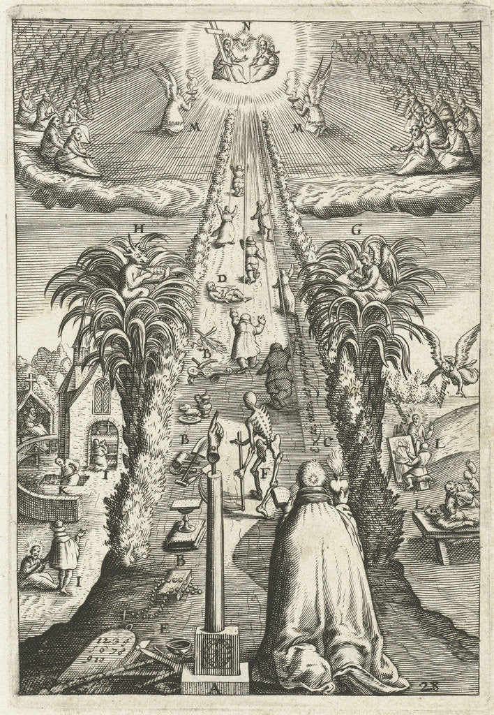 Detail of A man looks at his good works and noticing what he has to do and which way to go in the future by Boëtius Adamsz. Bolswert