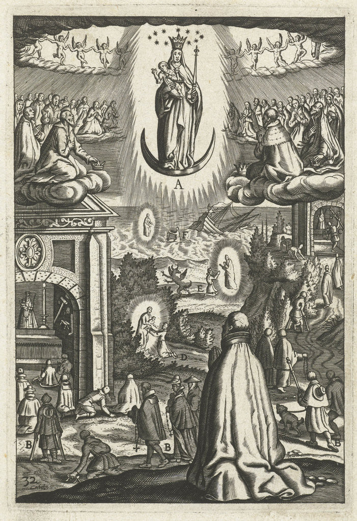 Detail of Emblem with Mary and Child worshiped by souls in heaven and a man by Hendrik Aertssens