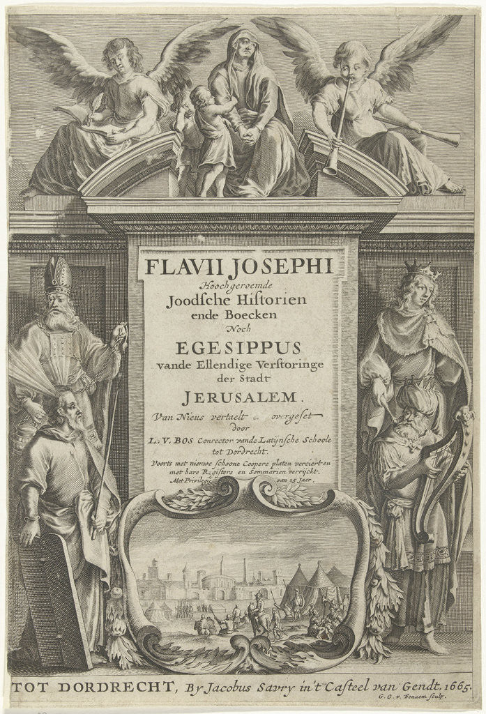 Detail of Against a background of architecture are four main characters of the Jewish faith by Gerrit Gerritsz van Fenaem