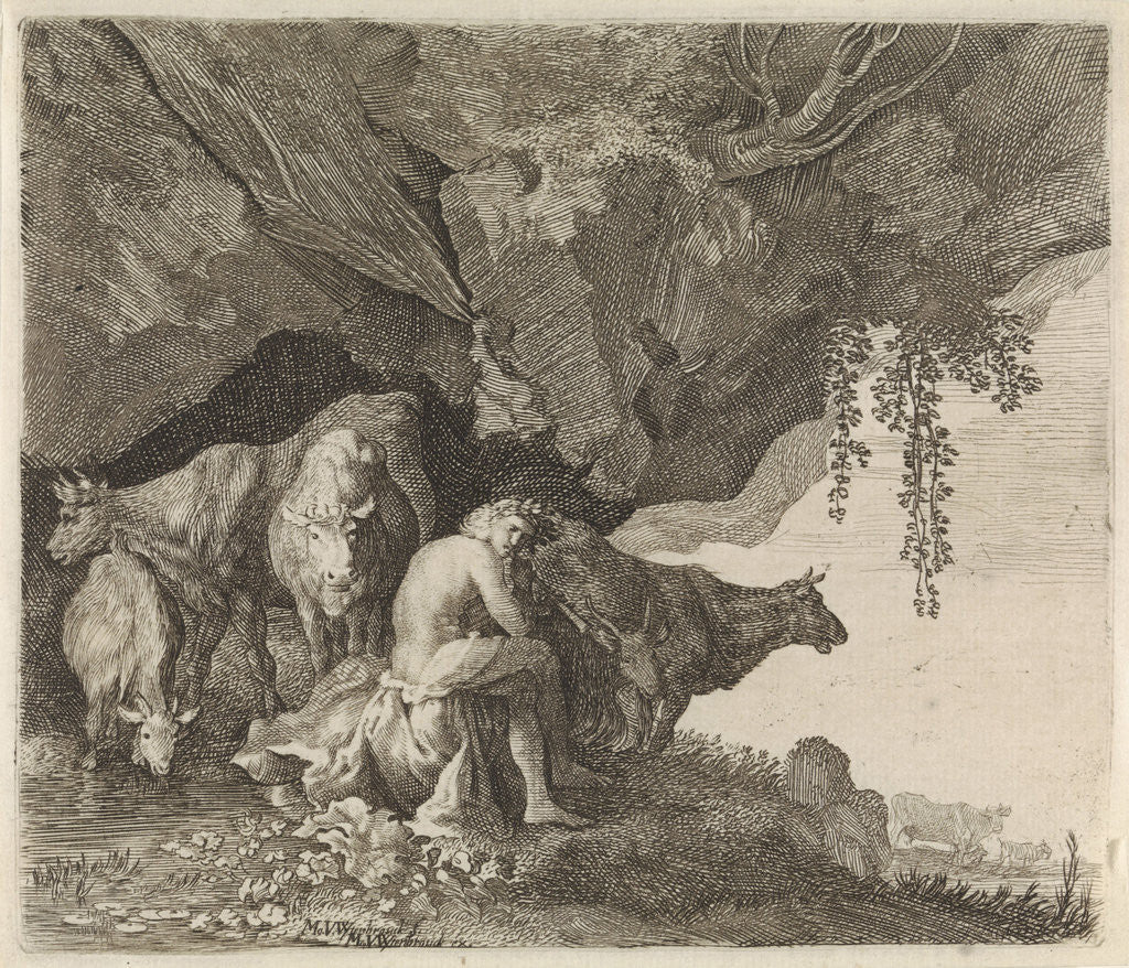 Detail of Apollo tending the flocks of Admetus, Moses van Wtenbrouck by Matheus Moysesz. van Wtenbrouck