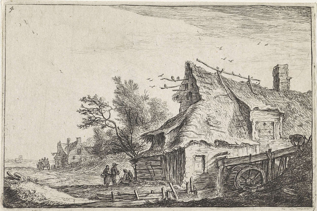 Detail of Village scene with a watermill, Anthonie Waterloo by Reinier & Josua Ottens