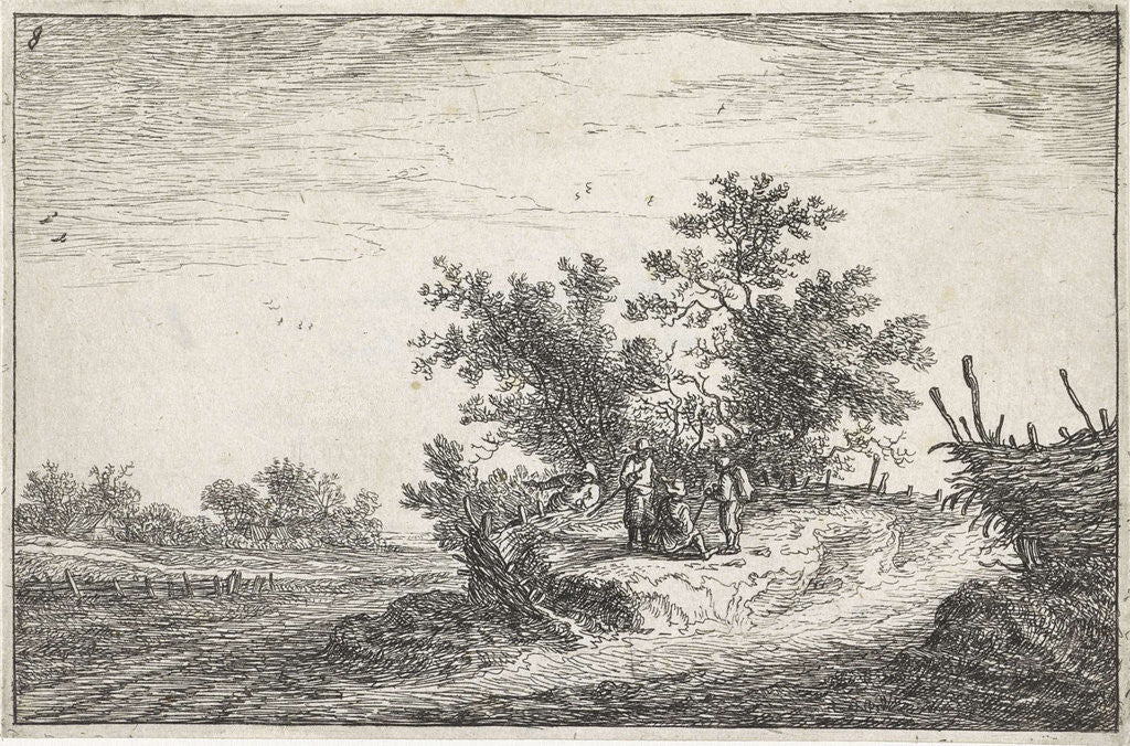 Detail of Four figures on an increase in a landscape by Anthonie Waterloo