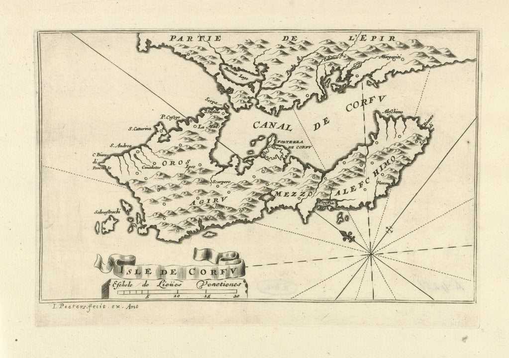 Detail of Map of the island of Corfu Greece by Jacob Peeters