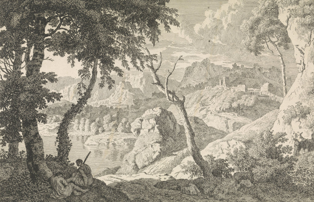 Detail of Arcadian landscape with two shepherds by Johannes Glauber
