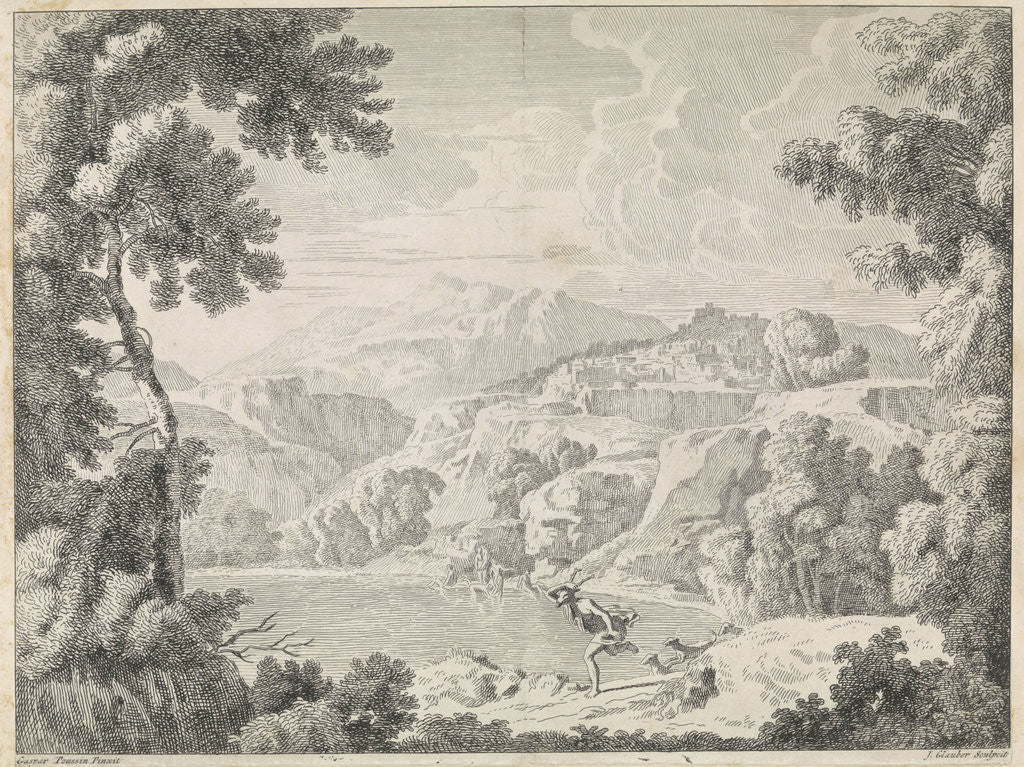 Detail of Actaeon is changed by Diana bathing in a deer by Johannes Glauber