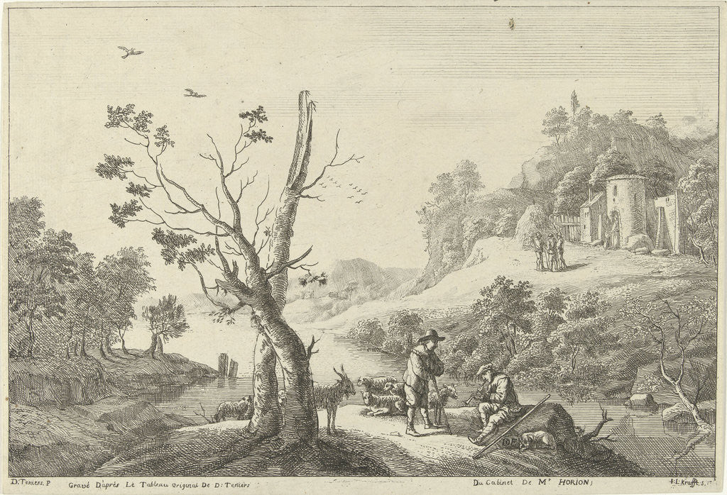 Detail of Landscape with a flute player and a shepherd by David Teniers