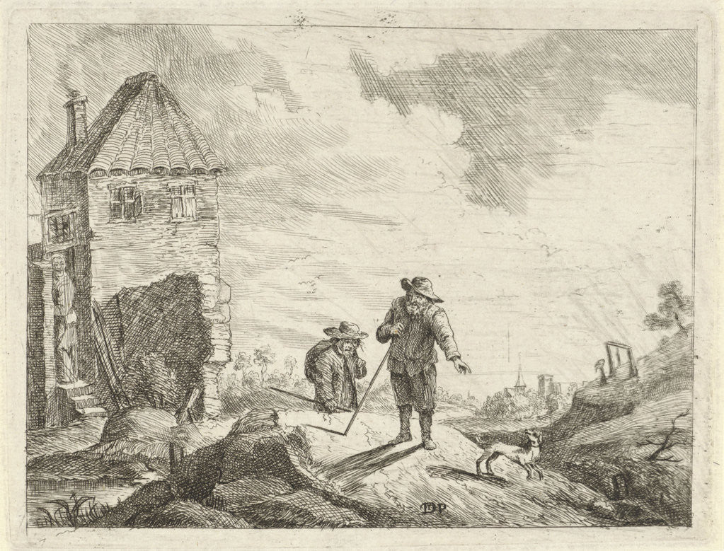 Detail of Two farmers with a dog on a country road by Jan Lauwryn Krafft I