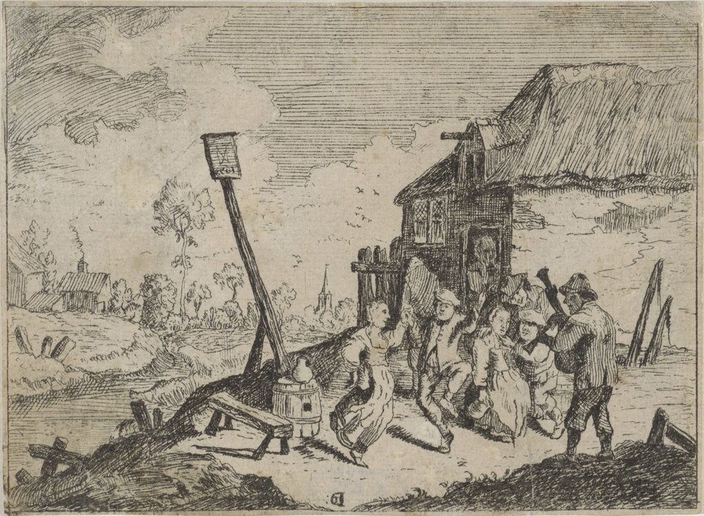 Detail of Dancing farmers at a tavern by Anonymous