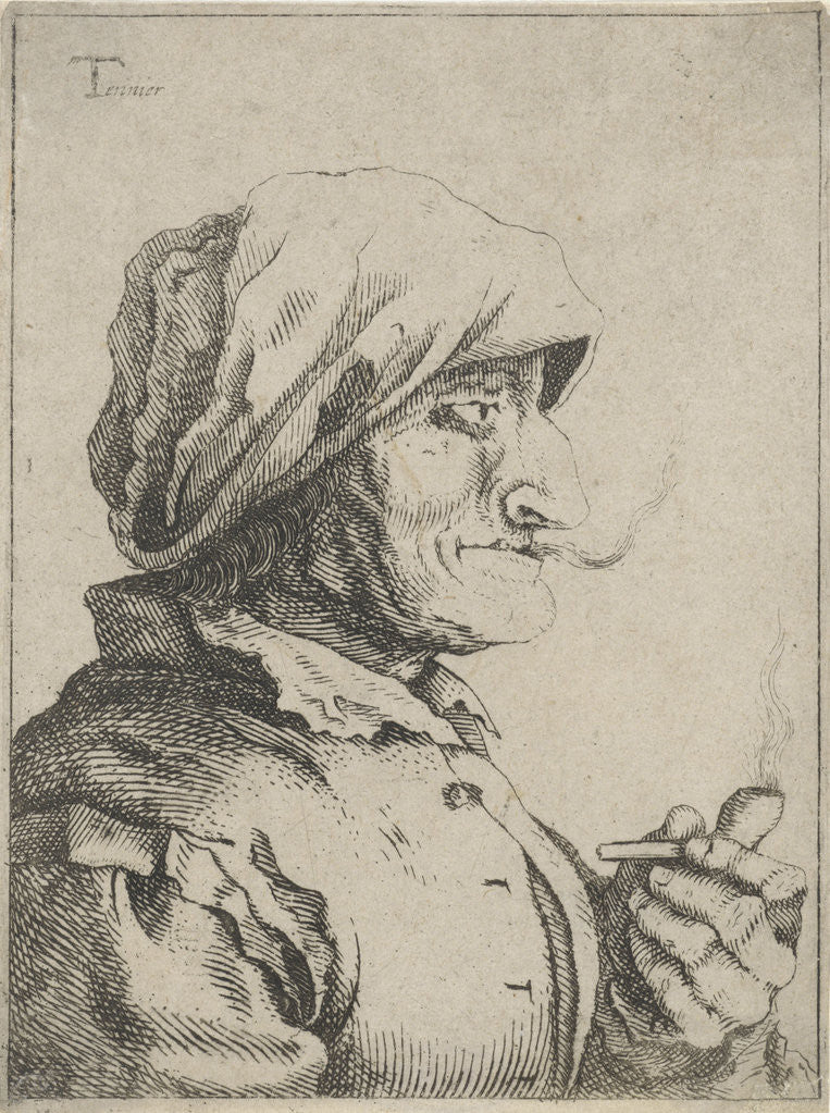 Detail of Old woman smokes a pipe by Jan Lauwryn Krafft I