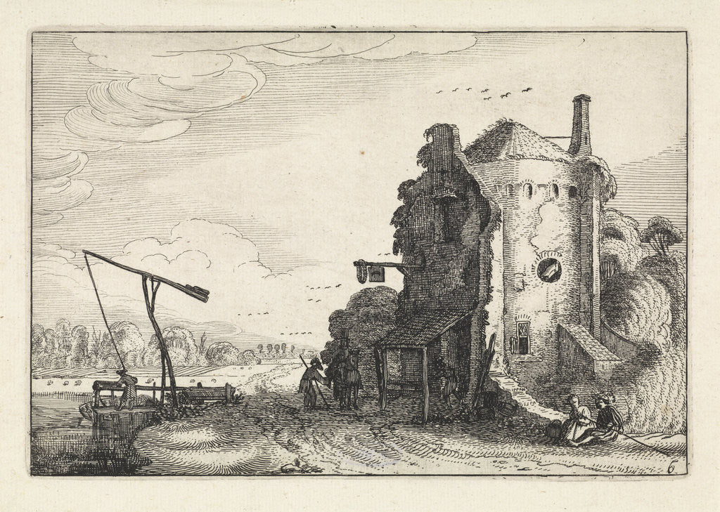 Detail of Figures at a tavern in a round tower by Jan van de Velde II